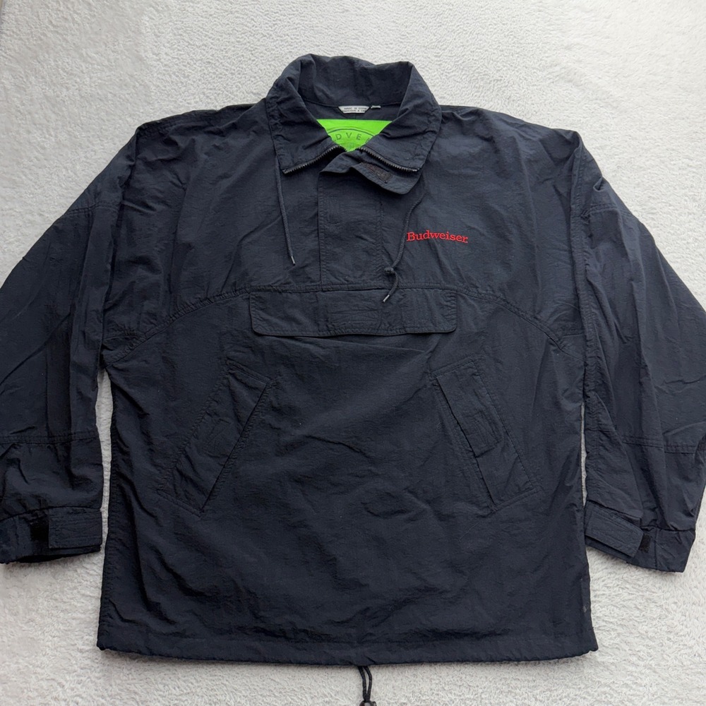 Vintage Budweiser Dash Lifes Adventures Anorak Windbreaker Jacket Mens L Black